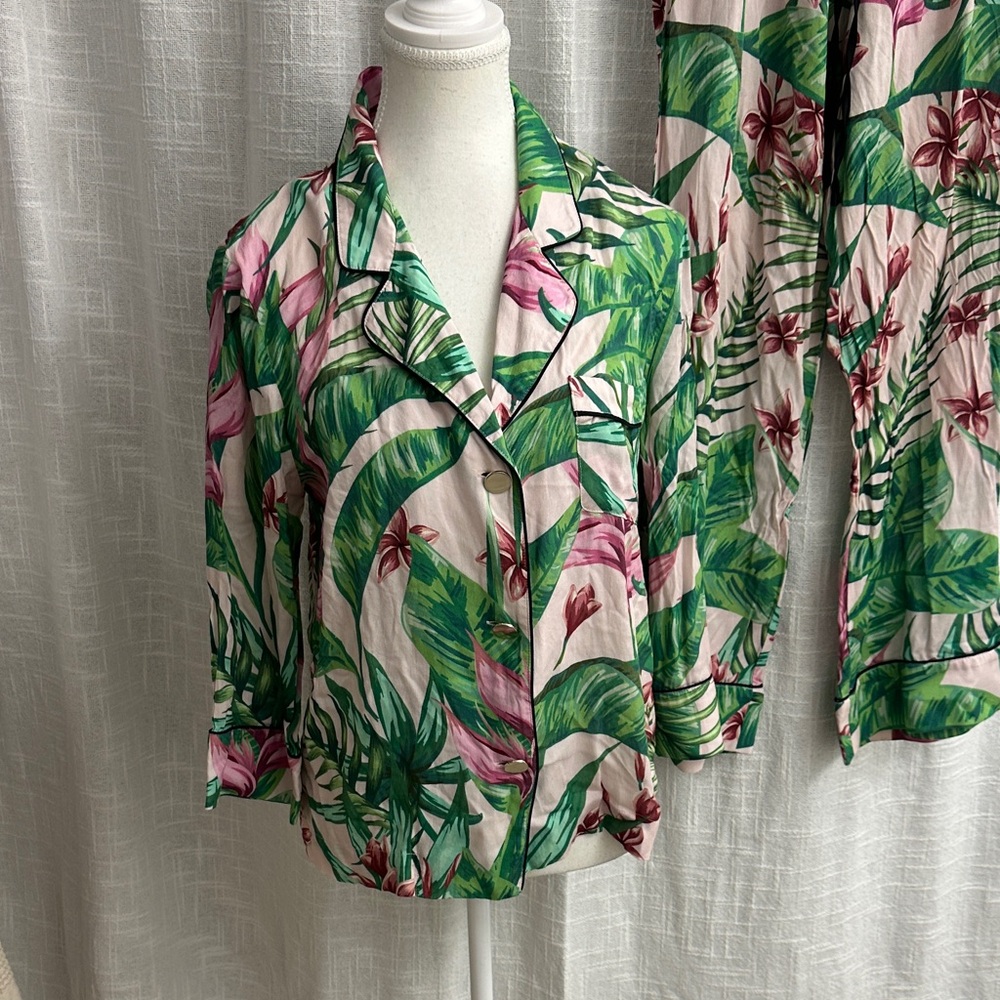 Tropical Leaf Print Women's Pajama Set XS - Picture 2 of 10